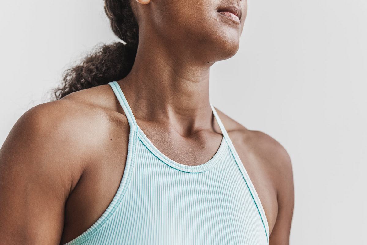 Nobull Halter Ribbed Women's Tank Tops Blue | Australia (YX8967)